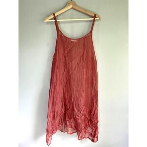 Krista Larson Silk Dress Red Striped‎ Sleeveless USA Made Lagenlook One Size